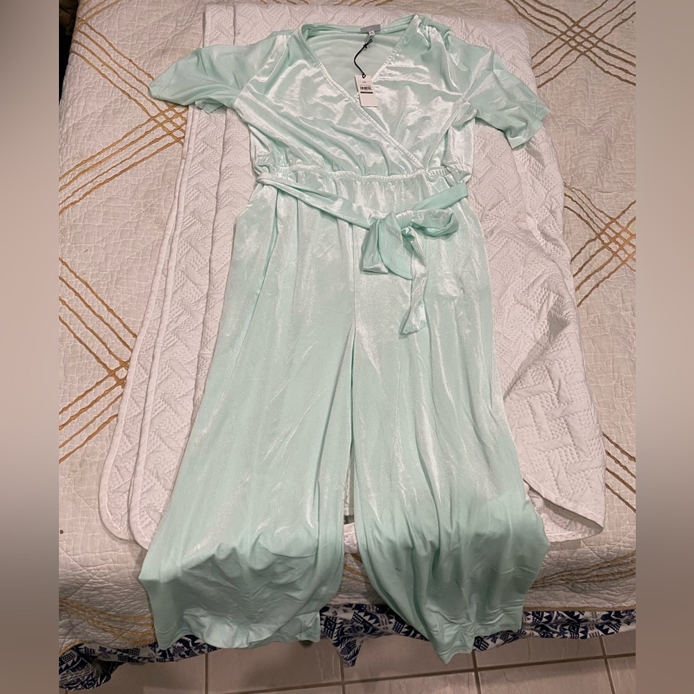 Turquoise romper like dress smooth material woman